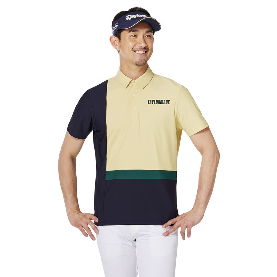 TaylorMade テーラーメイド 半袖ポロシャツ ブルー×ネイビー 織